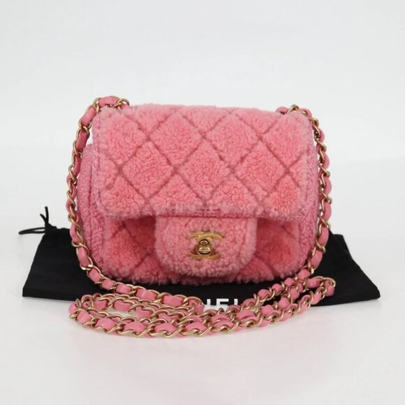 CHANEL Matelasse Chain Shoulder Bag Wool Pink Gold CC Auth 128240M - Picture 2 of 15